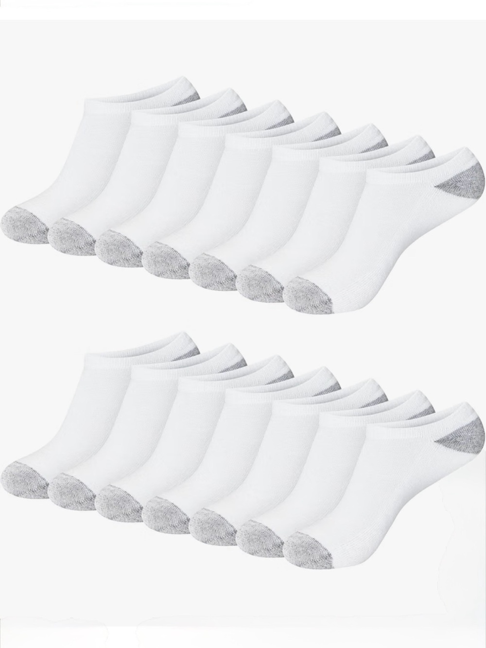 Hanes Women’sWhite Low-Cut Athletic No-Show Socks with Gray Heel & Toe 7 Pairs